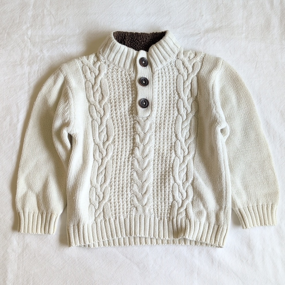 cherokee ivory 100% cotton cable knit popover sweater with lined neck 3T toddler